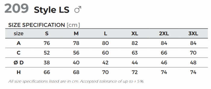 velikosti košile 209